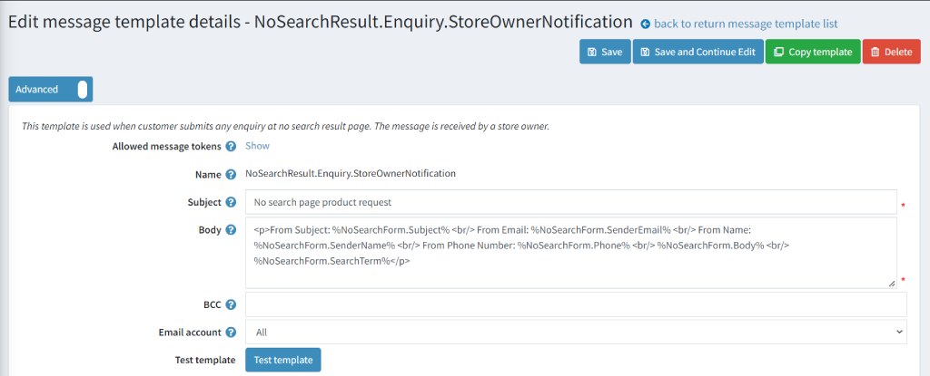 no search result edit message templatedetails